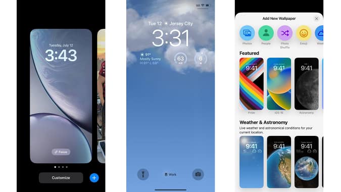 A composite showing various screenshots of new iOS 16 features like Medications, Undo Send in Messages, the new Lock Screen and a cutout of a dog replicated in the background of the image.